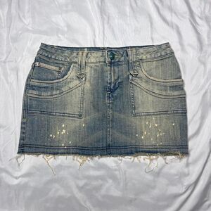 Zana Di Jeans Faded Distressed Denim Skirt Paint Splatter